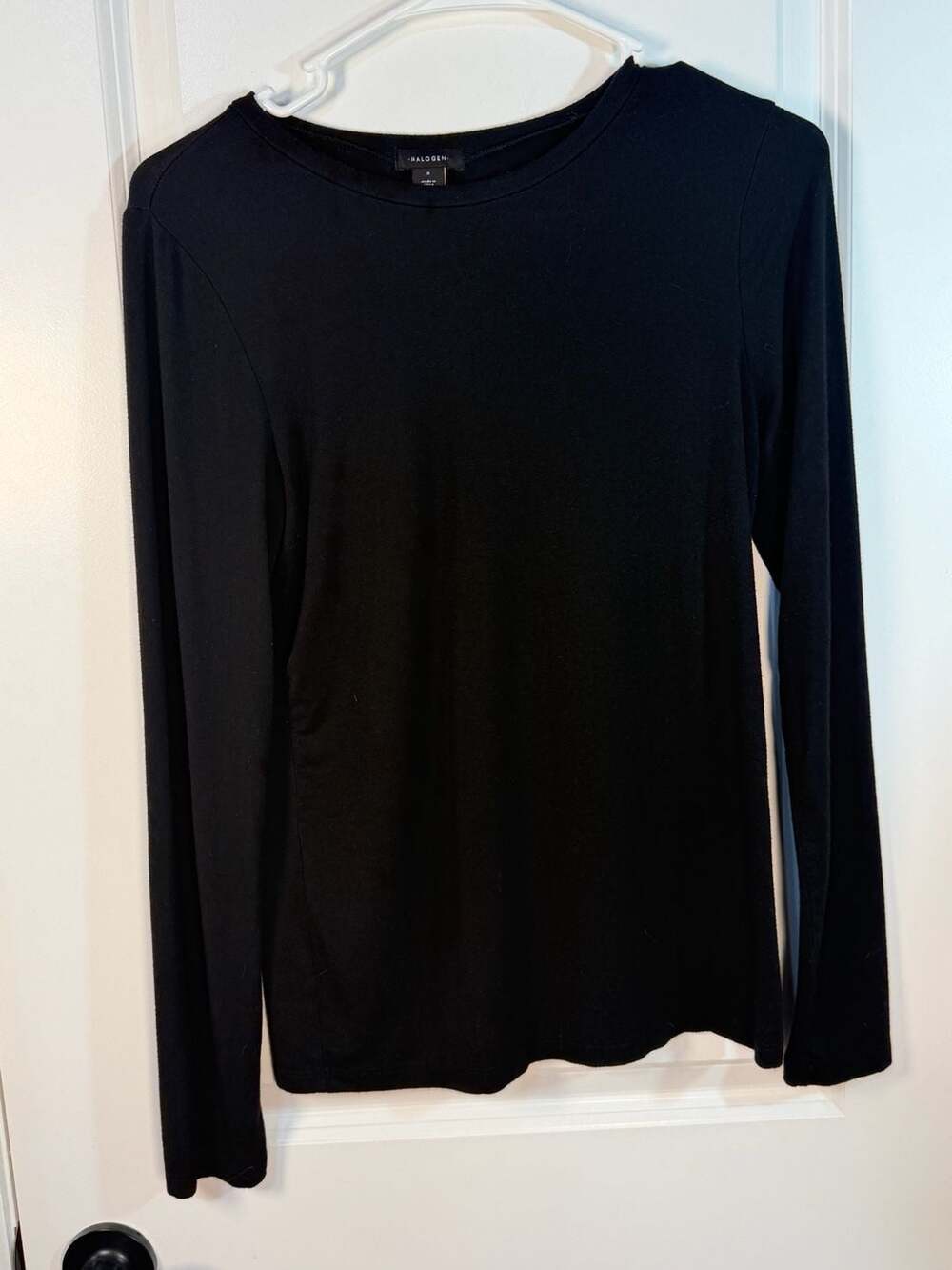 Halogen Black Long Sleeve Crew Neck Rayon Spandex Top Size S